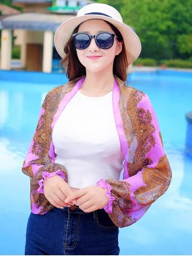 Printed Chiffon Foldable Bolero with Storage Bag